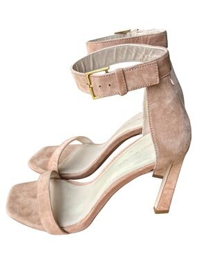 STUART WEITZMAN Square Heel Leather Nudist Ankle Strap Sandal 7.5